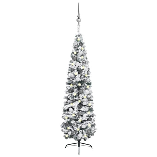 vidaXL Slim Artificial Pre-lit Christmas Tree with Ball Set Green 180 cm