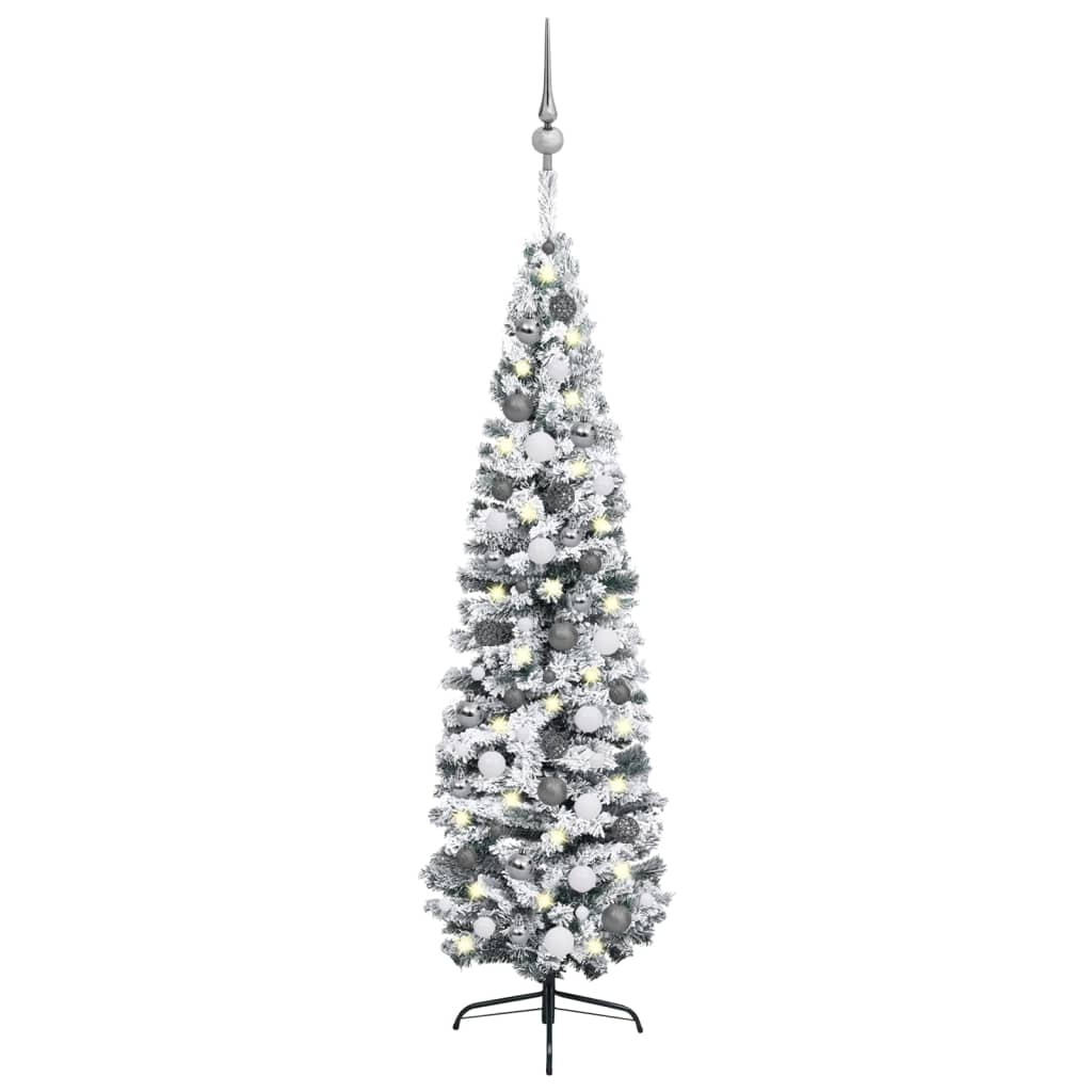 vidaXL Slim Artificial Pre-lit Christmas Tree with Ball Set Green 240 cm