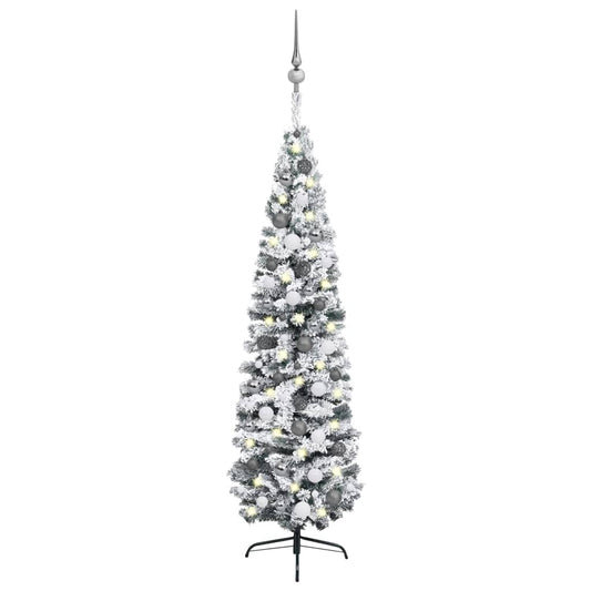 vidaXL Slim Artificial Pre-lit Christmas Tree with Ball Set Green 240 cm