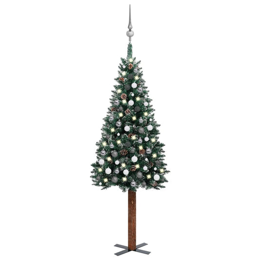 vidaXL Slim Pre-lit Christmas Tree with Ball Set Green 210 cm