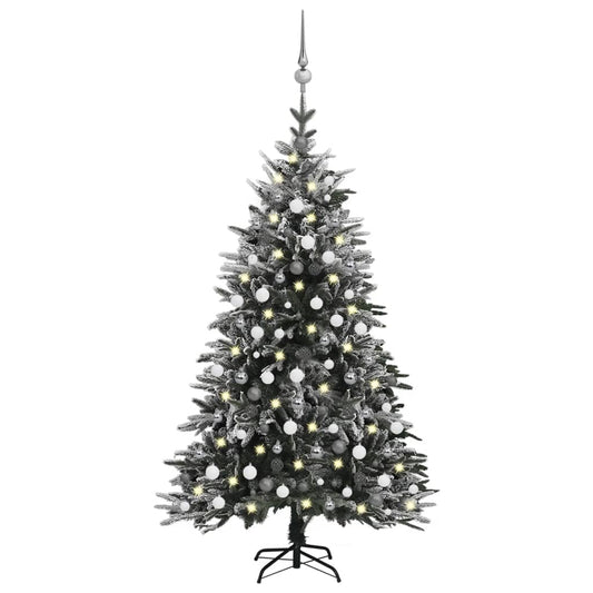 vidaXL Artificial Christmas Tree LED&Ball Set&Flocked Snow 210cm PVC&PE