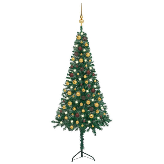 vidaXL Corner Artificial Christmas Tree LEDs&Ball Set Green 150 cm PVC
