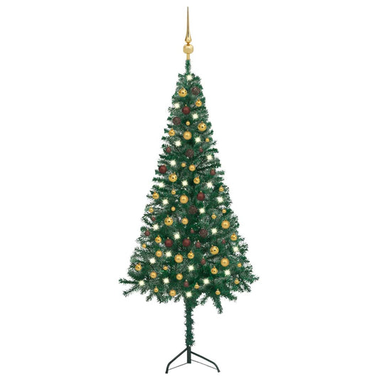 vidaXL Corner Artificial Christmas Tree LEDs&Ball Set Green 210 cm PVC