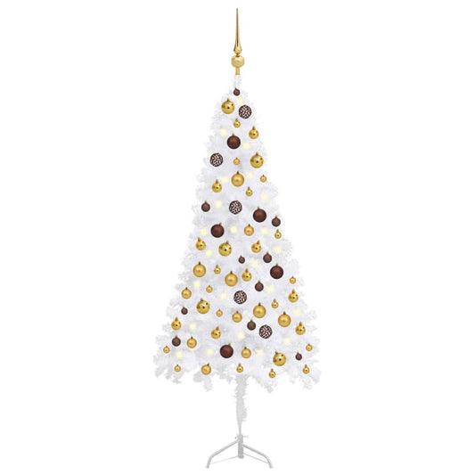 vidaXL Corner Artificial Christmas Tree LEDs&Ball Set White 120 cm PVC