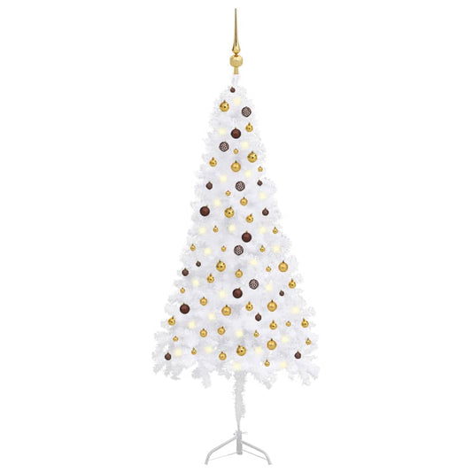 vidaXL Corner Artificial Christmas Tree LEDs&Ball Set White 240 cm PVC