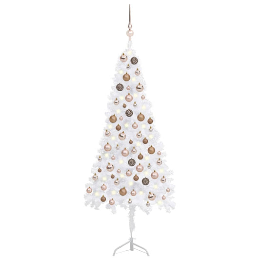 vidaXL Corner Artificial Christmas Tree LEDs&Ball Set White 120 cm PVC