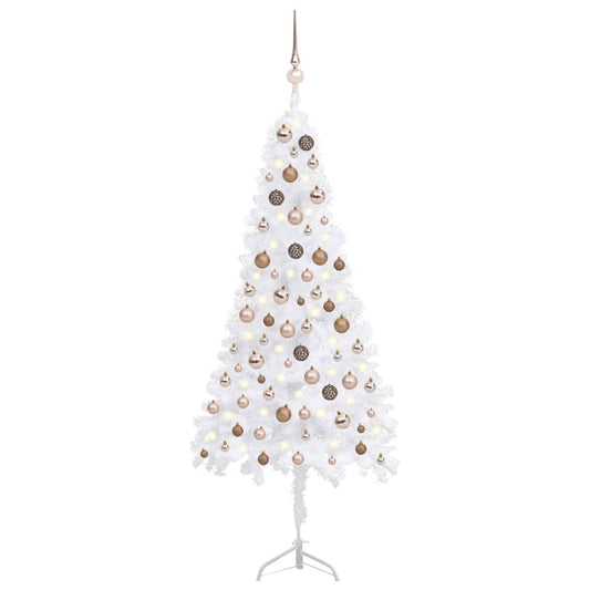 vidaXL Corner Artificial Christmas Tree LEDs&Ball Set White 150 cm PVC