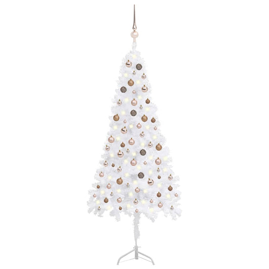 vidaXL Corner Artificial Christmas Tree LEDs&Ball Set White 210 cm PVC