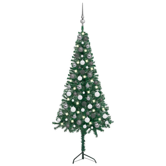 vidaXL Corner Artificial Christmas Tree LEDs&Ball Set Green 120 cm PVC