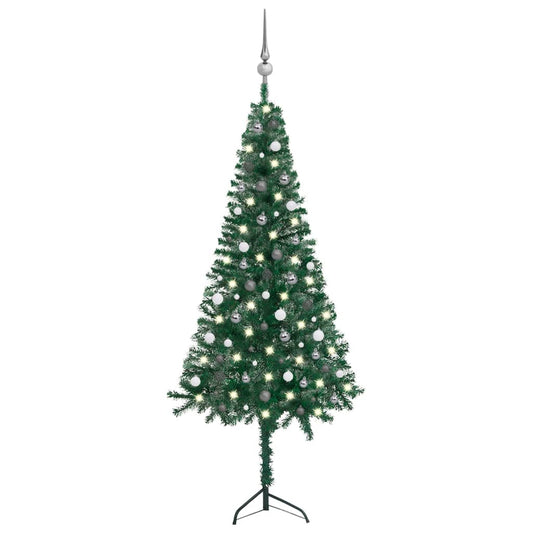 vidaXL Corner Artificial Christmas Tree LEDs&Ball Set Green 240 cm PVC