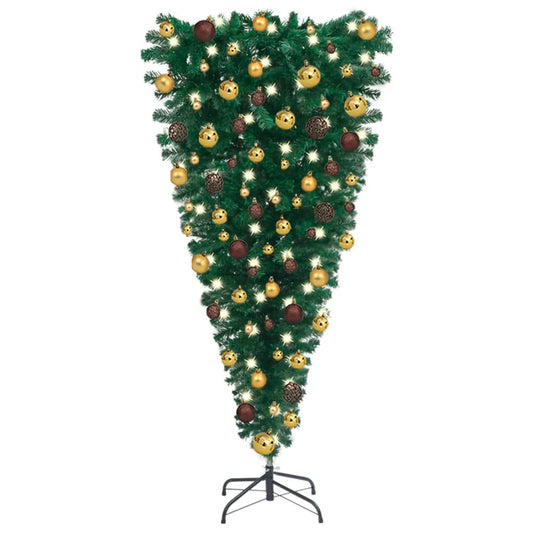 vidaXL Upside-down Artificial Pre-lit Christmas Tree with Ball Set 150 cm