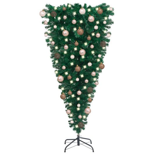 vidaXL Upside-down Artificial Pre-lit Christmas Tree with Ball Set 120 cm