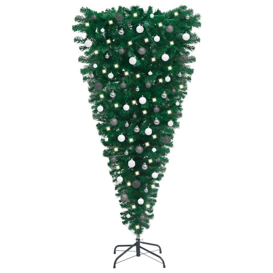 vidaXL Upside-down Artificial Pre-lit Christmas Tree with Ball Set 150 cm