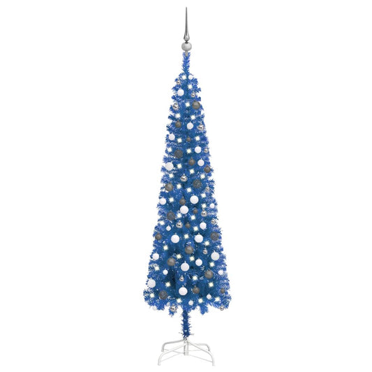 vidaXL Slim Pre-lit Christmas Tree with Ball Set Blue 210 cm