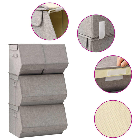vidaXL Stackable Storage Box Set of 4 Pieces Fabric Grey
