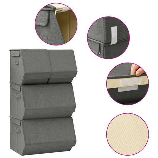 vidaXL Stackable Storage Box Set of 4 Pieces Fabric Anthracite