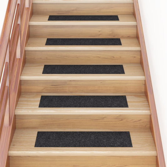 vidaXL Self-adhesive Stair Mats Rectangular 15 pcs 76x20 cm Black