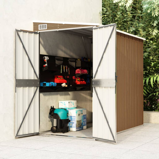 vidaXL Wall-mounted Garden Shed Brown 118x194x178 cm Galvanised Steel