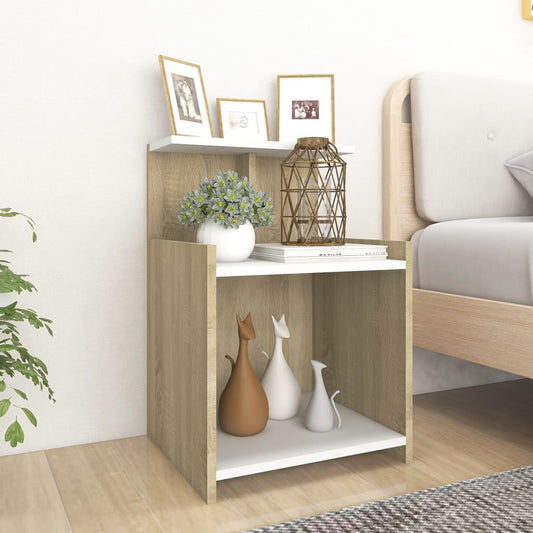 vidaXL Bed Cabinets 2 pcs White and Sonoma Oak 40x35x60 cm Engineered Wood