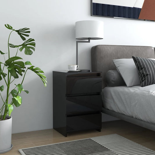 vidaXL Bed Cabinet High Gloss Black 40x35x62.5 cm Engineered Wood