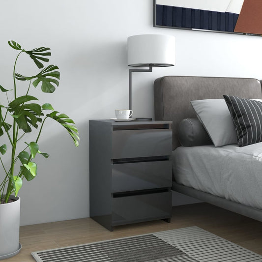 vidaXL Bed Cabinets 2 pcs High Gloss Grey 40x35x62.5 cm Engineered Wood