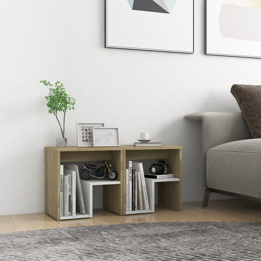 vidaXL Bed Cabinets 2 pcs White and Sonoma Oak 40x30x40 cm Engineered Wood