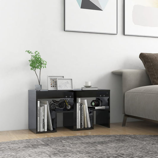 vidaXL Bed Cabinets 2 pcs High Gloss Black 40x30x40 cm Engineered Wood