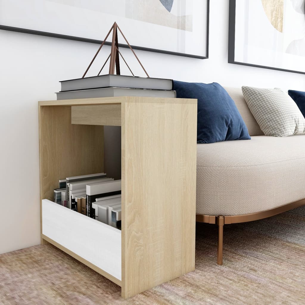 vidaXL Side Table White and Sonoma Oak 50x26x50 cm Engineered Wood
