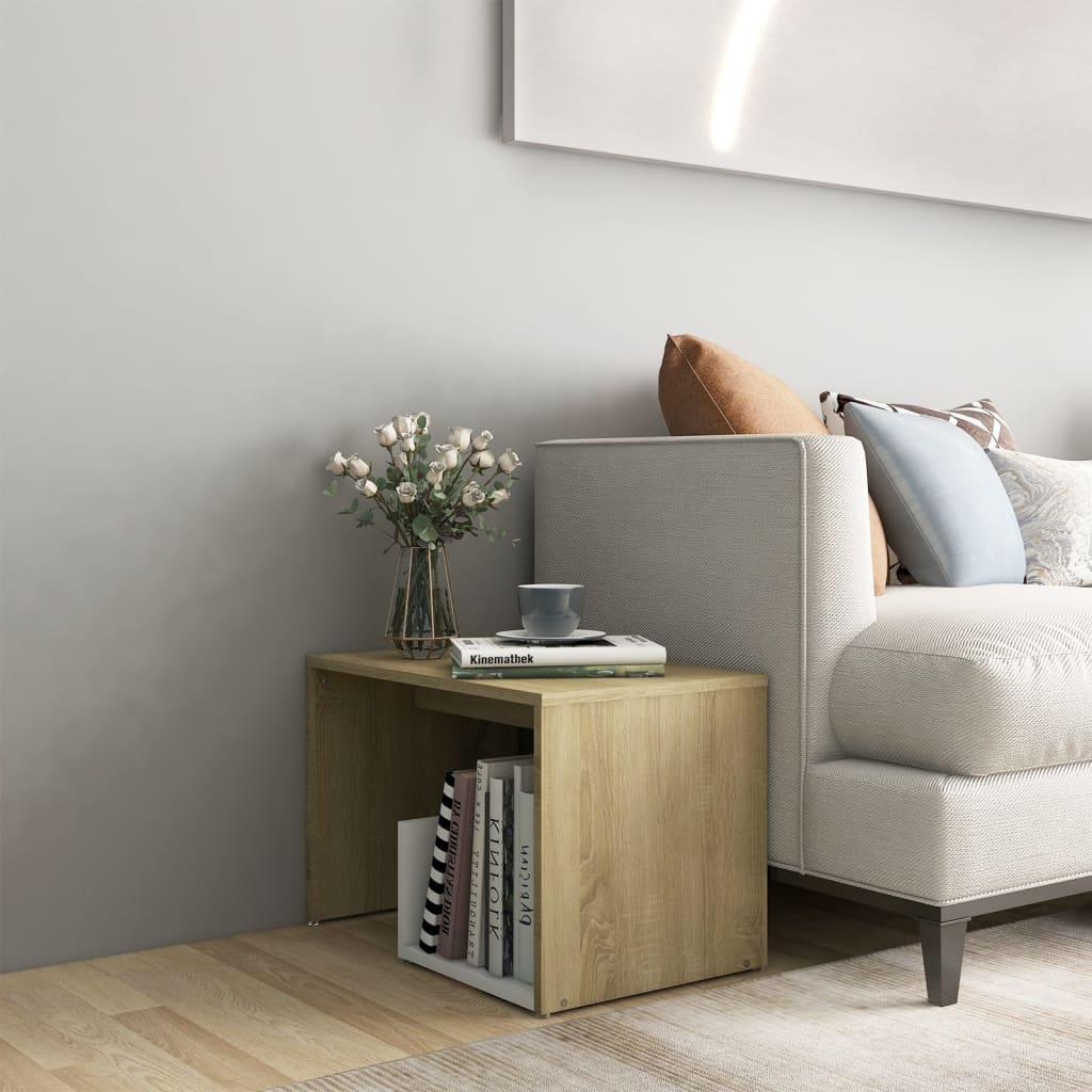 vidaXL Side Table White and Sonoma Oak 59x36x38 cm Engineered Wood