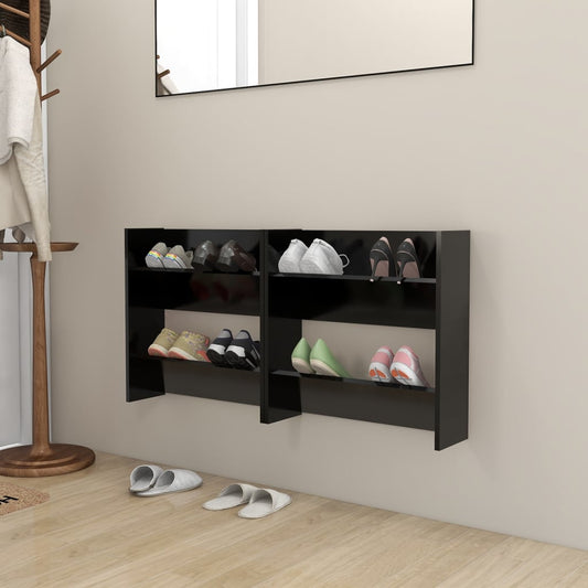 vidaXL Wall Shoe Cabinets 2 pcs Black 60x18x60 cm Engineered Wood