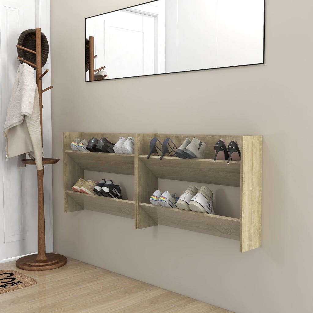 vidaXL Wall Shoe Cabinets 2 pcs Sonoma Oak 80x18x60cm Engineered Wood