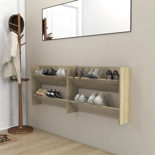 vidaXL Wall Shoe Cabinets 2 pcs Sonoma Oak 80x18x60cm Engineered Wood