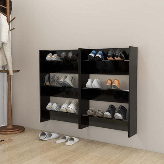 vidaXL Wall Shoe Cabinets 2 pcs  Black 60x18x90 cm Engineered Wood