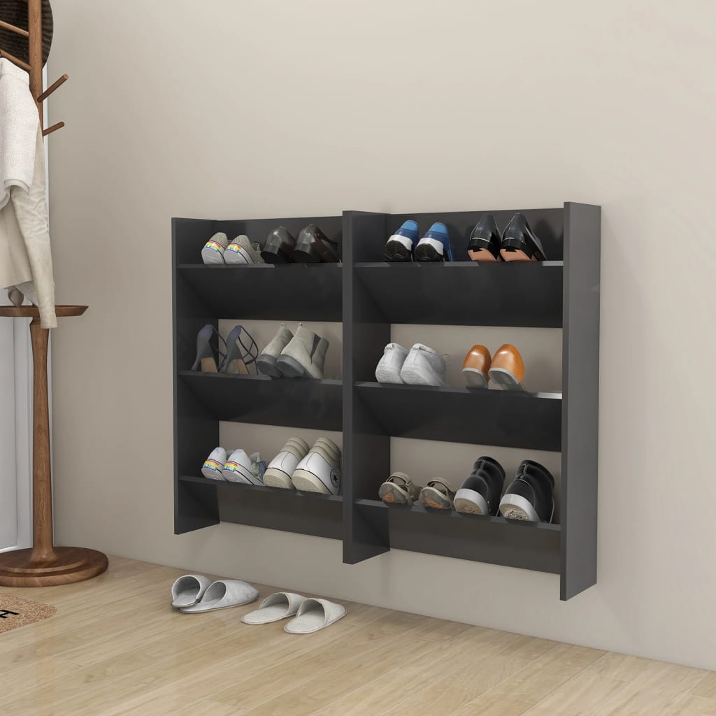 vidaXL Wall Shoe Cabinets 2 pcs  Grey 60x18x90 cm Engineered Wood