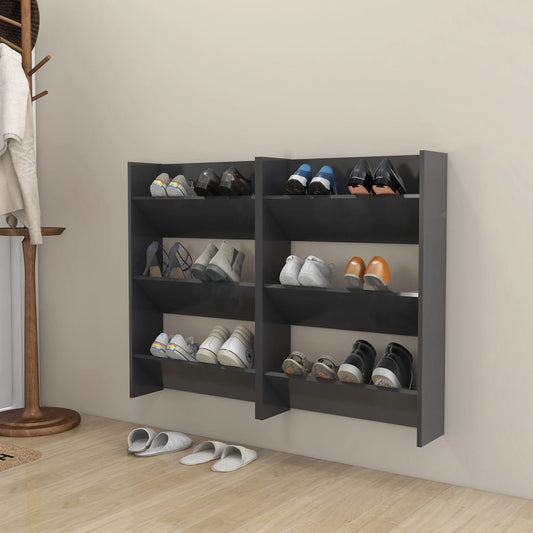 vidaXL Wall Shoe Cabinets 2 pcs  Grey 60x18x90 cm Engineered Wood