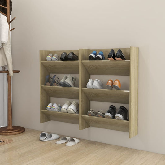 vidaXL Wall Shoe Cabinets 2 pcs  Sonoma Oak 60x18x90 cm Engineered Wood
