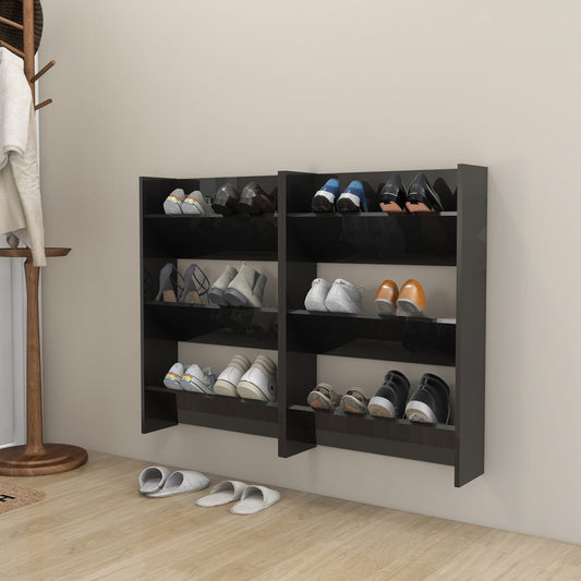 vidaXL Wall Shoe Cabinets 2 pcs  High Gloss Black 60x18x90cm Engineered Wood