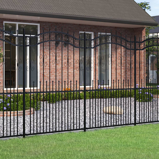 vidaXL Garden Fence with Spear Top Black 222 cm Powder-coated Steel
