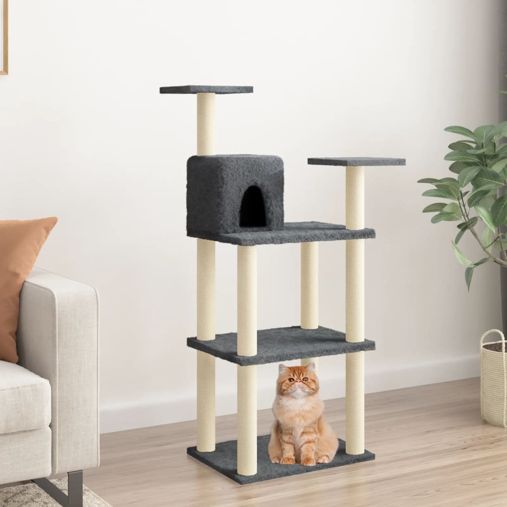vidaXL Cat Tree with Sisal Scratching Posts Dark Grey 119 cm