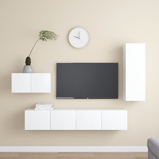 vidaXL 4 Piece TV Cabinet Set White Engineered Wood