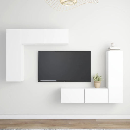 vidaXL 4 Piece TV Cabinet Set White Engineered Wood