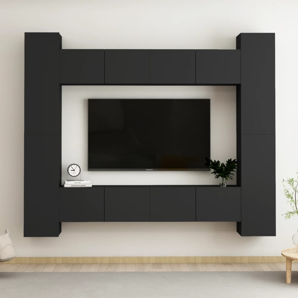 vidaXL 8 Piece TV Cabinet Set Black Engineered Wood