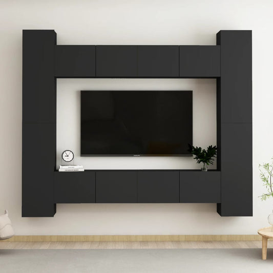 vidaXL 8 Piece TV Cabinet Set Black Engineered Wood