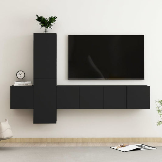 vidaXL 5 Piece TV Cabinet Set Black Engineered Wood