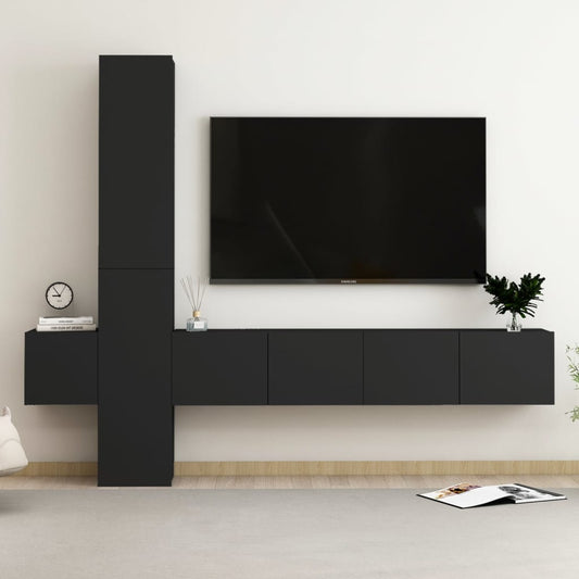 vidaXL 5 Piece TV Cabinet Set Black Engineered Wood