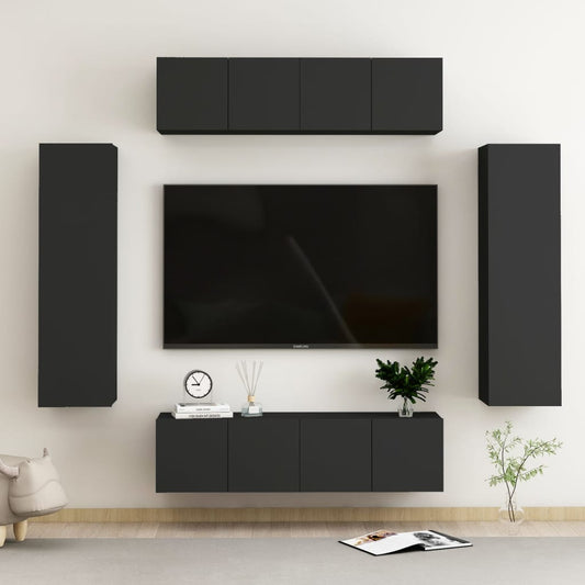 vidaXL 6 Piece TV Cabinet Set Black Engineered Wood
