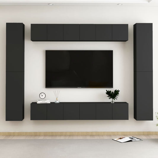 vidaXL 10 Piece TV Cabinet Set Black Engineered Wood