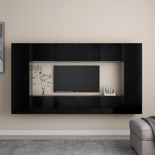vidaXL 8 Piece TV Cabinet Set Black Engineered Wood