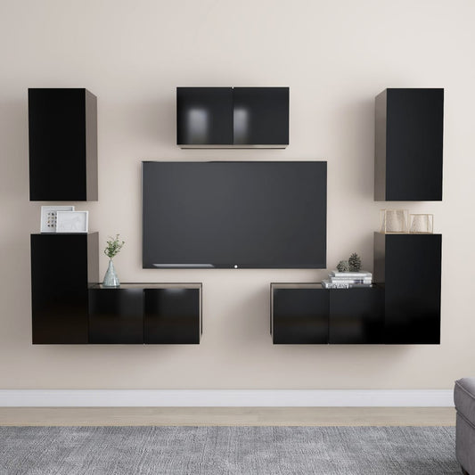 vidaXL 7 Piece TV Cabinet Set Black Engineered Wood
