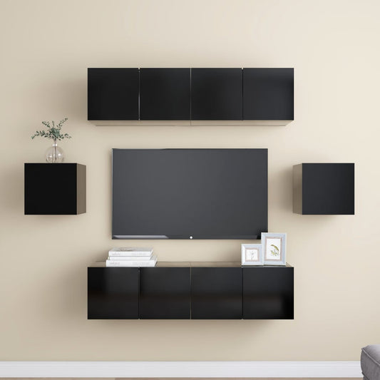 vidaXL 6 Piece TV Cabinet Set Black Engineered Wood